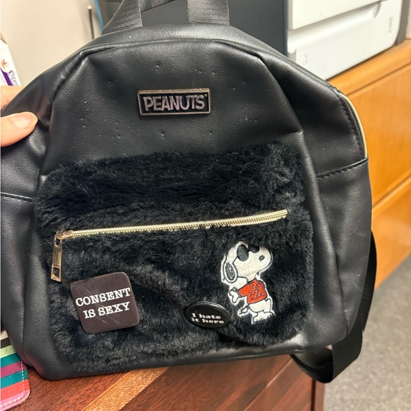 Peanuts | Bags | Peanuts Black Backpack With Snoopy Patch | Poshmark